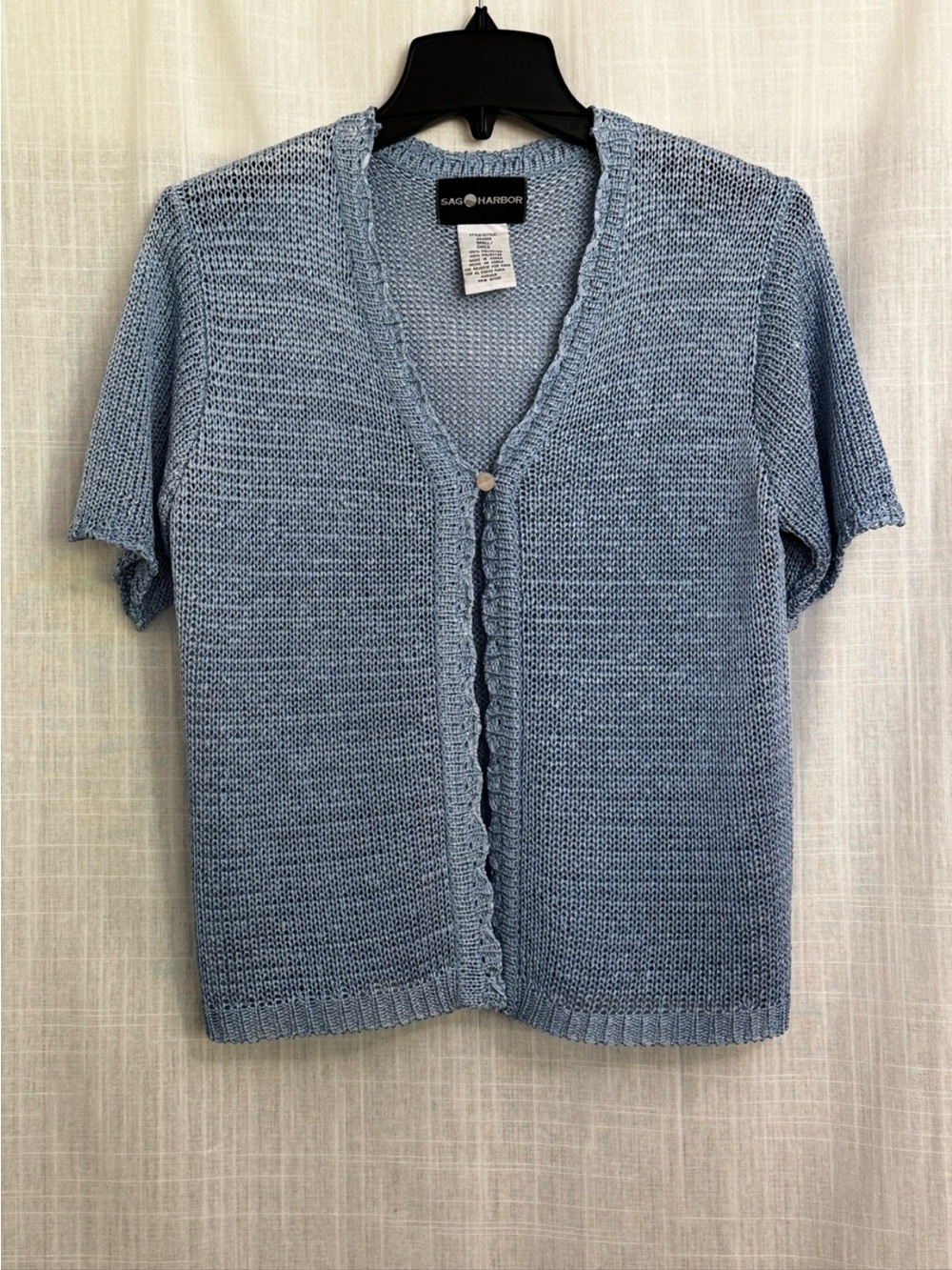 Sag Harbor Soft Sky-Blue Short Sleeve Knit Cardigan Top Size S
